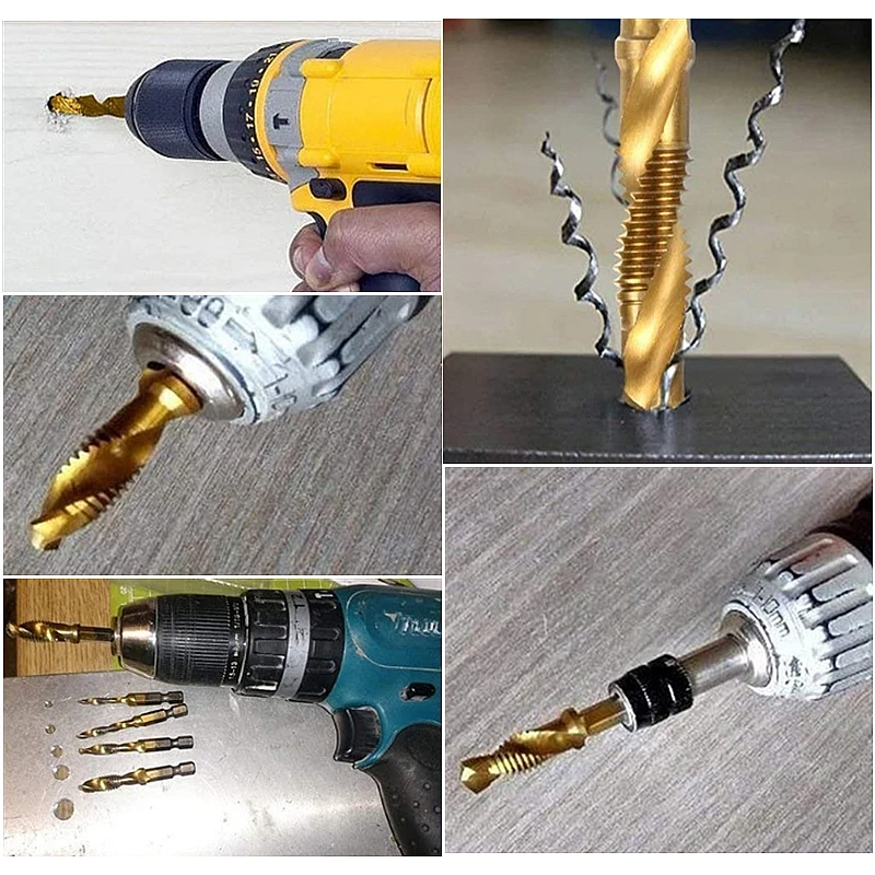 HSS Metric Thread Tap Drill Bits Set M3-M10 Hex Shank Titanium Drill Bit Plated Screw Metric Drill Tap Hand Tools 1/4 Shank