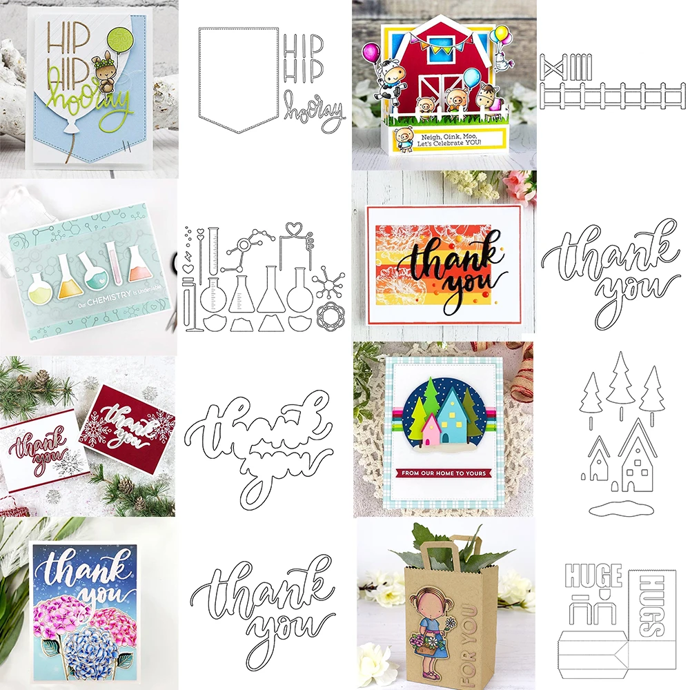 Thank You Words Paper Box Metal Cutting Dies Hip Hooray Farm Fence Chemistry Set Die For DIY Scrapbooking Card Craft Making