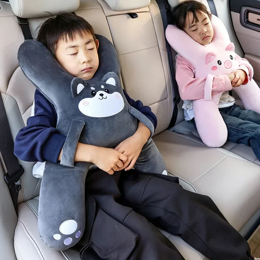 Car Neck Pillow with Seat Belt Safety Sleep Kids Aid Prevent Leaning Head Back Seat Sleeping Comfort During Long Distance Travel