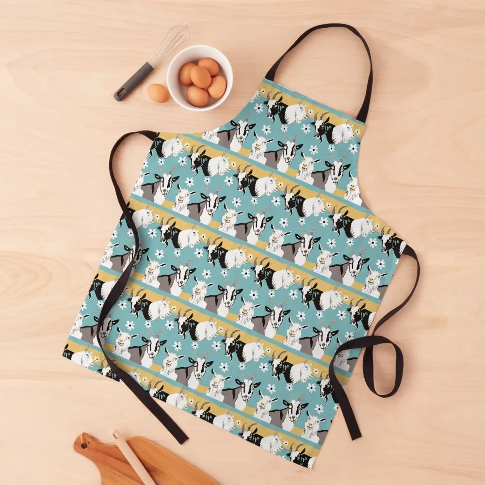 

Goats in blue and yellow Apron Chef Uniform Woman men's barbecue Funny cookings for women Apron