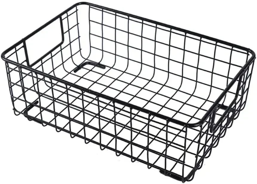 

Metal Storage Basket Wrought Iron Wire Fruit Vegetable Snack Container Holder With Handle