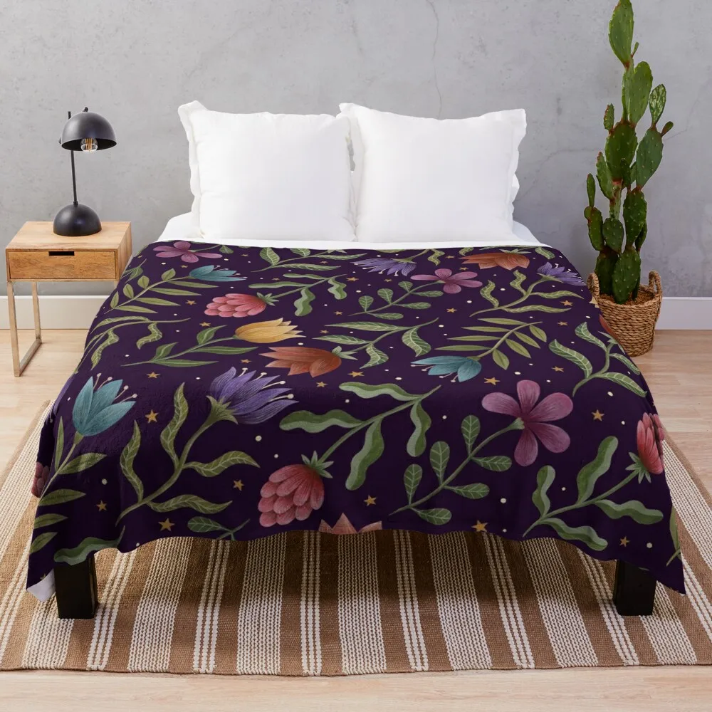 

Summer night garden (deep purple) Throw Blanket Large Cute Decorative Throw blankets and throws Blankets