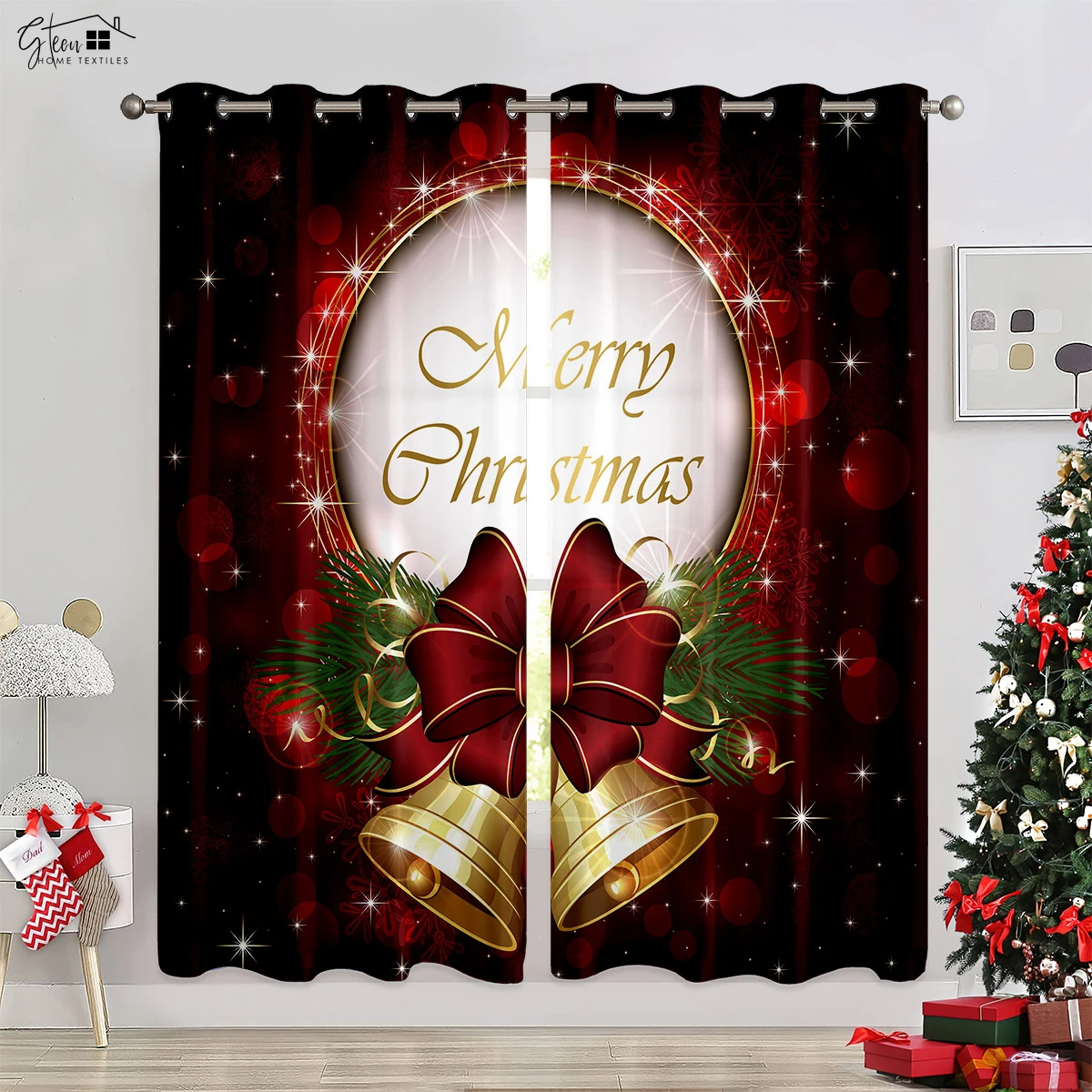 

Christmas Decoration Curtains Christmas Tree Santa Claus Gift Starlight Elk New Year Festival 3D Printing Easy To Wash Curtains