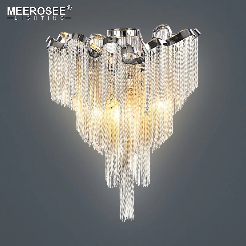 

Meerosee Silver French Empire Chandelier Lighting Fitting Aluminum Chain Pendant Lamp Lustre Chain Light Fixtures