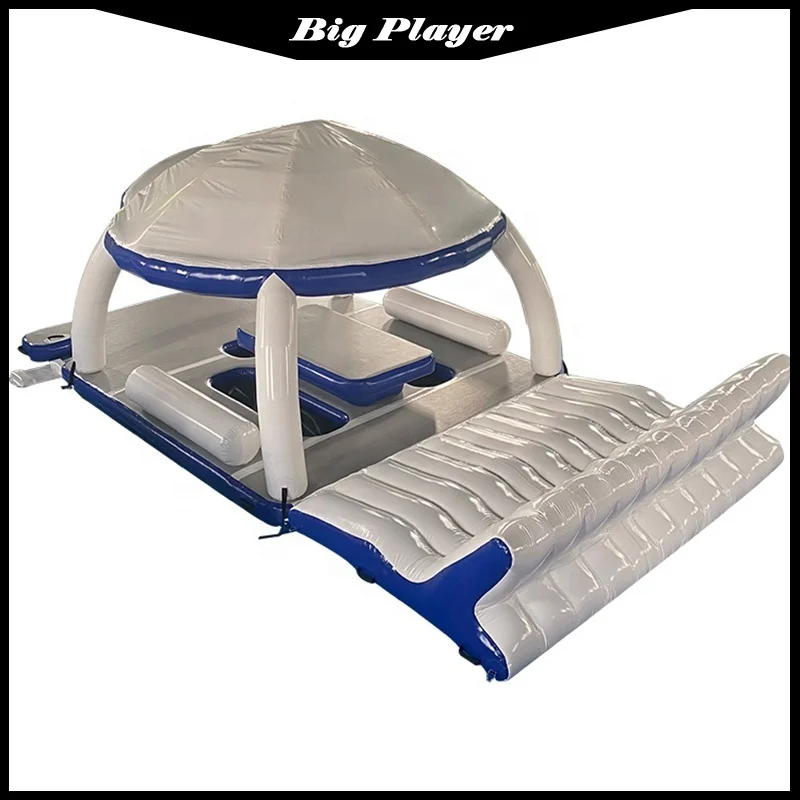 

New Summer Water Entertainment Equipment Inflatable Water Leisure Platform Dock Inflatable Floating Island With Tent