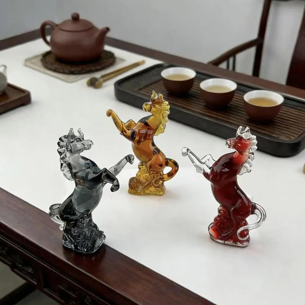Opening Ceremony Gift Idea Faux Horse Statue Hand Blown Glass Figurine Chinese Feng Shui Collectible Sculpture Year of Horse