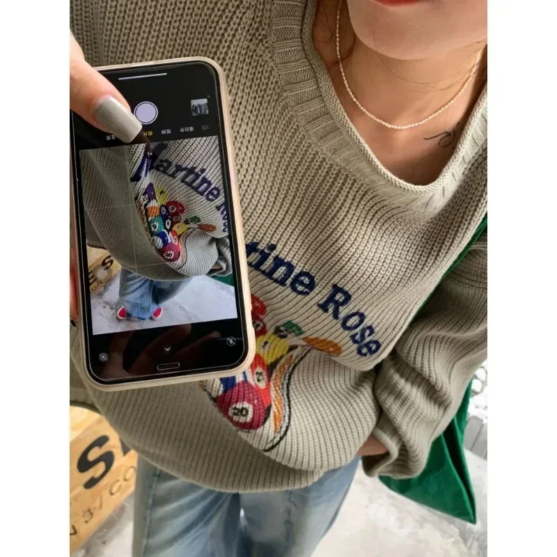 Casual Sweater Women\'s Pullover Loose Vintage Cartoon O-neck Cute Jacket Graffiti Billiard Knitted Pattern Fall Clothes