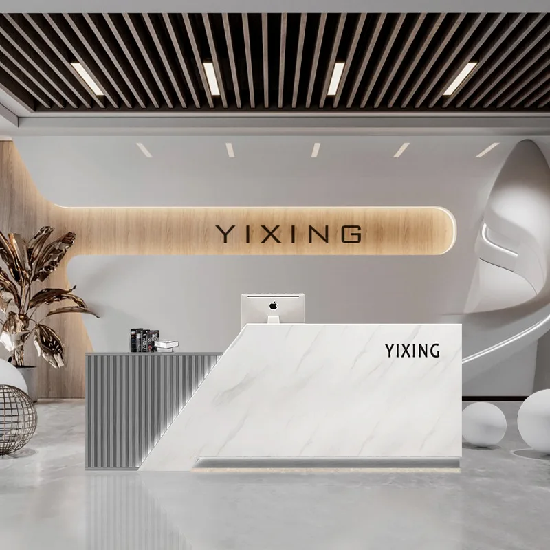 

Простые современные стойки регистрации Скандинавская имитация мрамора Стойки регистрации салона красоты Офисная мебель Военное дело ZY40JDT