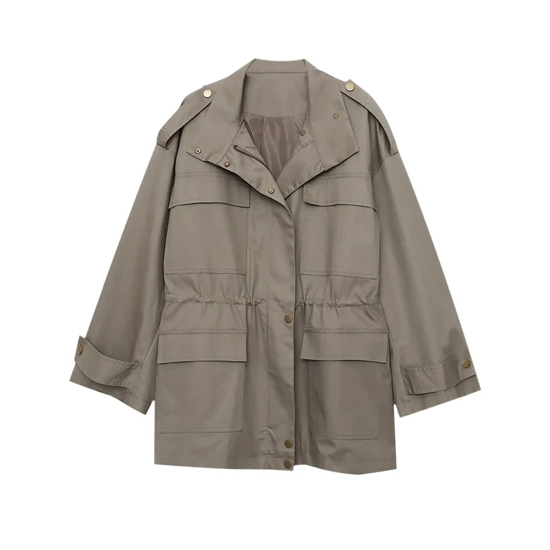 Women Trench Mid Length Coats Jackets Stand Collar Coat Casual Loose Y2k Streetwear Jacket Work Outerwear Autumn Winter 2025