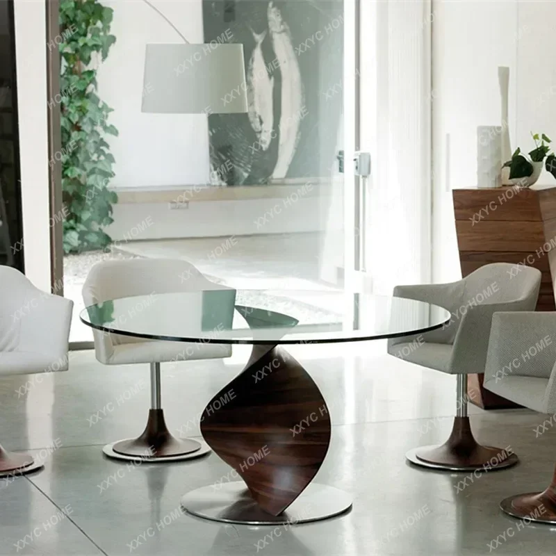 XXBlack Walnut Glass round Dining Table Modern  Living Room Tempered Dining Table Minimalistic Square rt