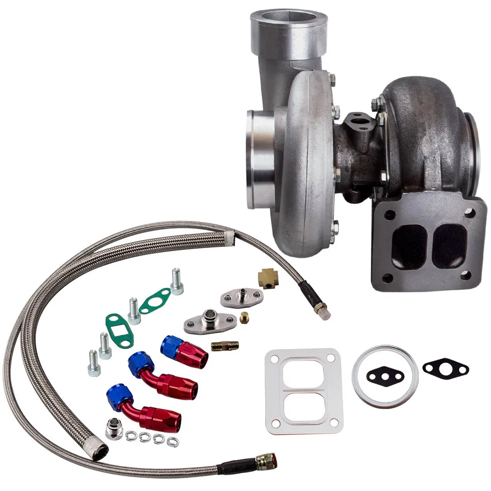 Turbo Kit 600+HP Racing High Performance GT45 T4 V-Band Universal Turbocharger 1.05 A/R + Oil Drain Feed & Return Line