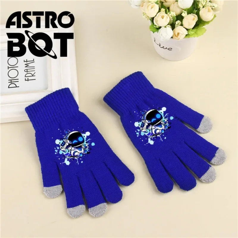 New Astro Bot Gloves Boys Girls Cute Cartoon Anime Blue Mittens Child Winter Warm Windbreak Knitted Glove Necessary Accessories