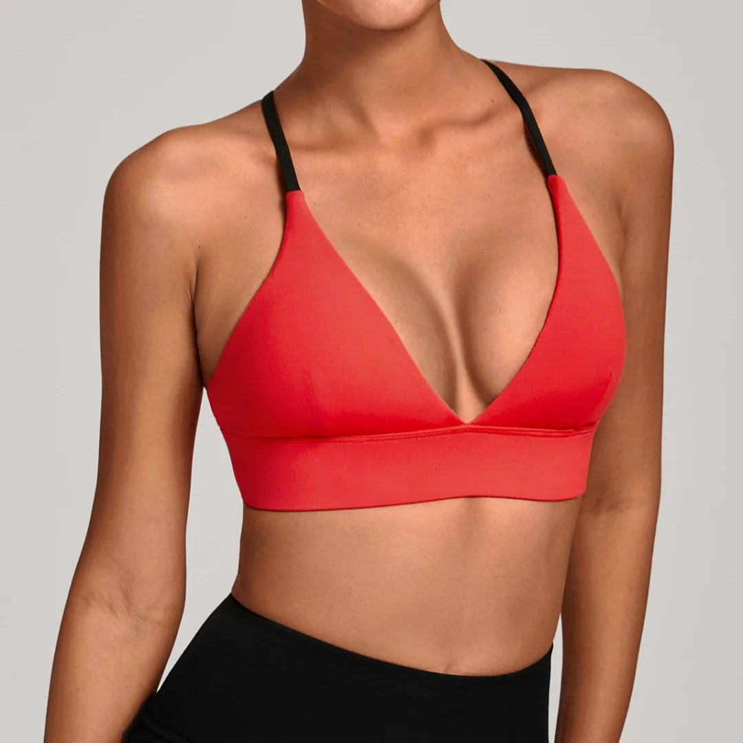 

New Women's Cross Spliced Color Shockproof Yoga Bra Adjustable Shoulder Fitness Vest Outdoor Running Casual Gym Sports Bra