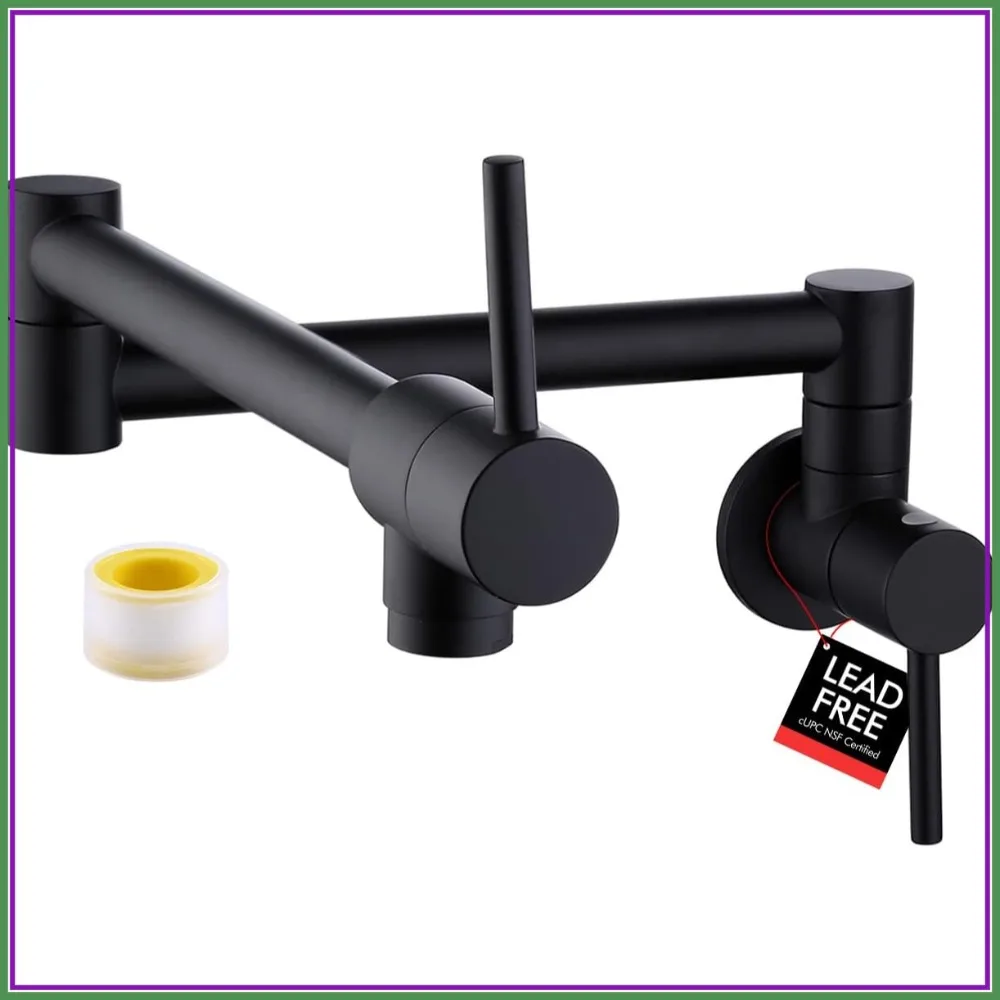 

Wall Mount Pot Filler Faucet Double Joint Swing Arm Kitchen Sink Faucet with Dual Valves, 1.8 GPM Aerator, 1/2 NPT, Matte Black
