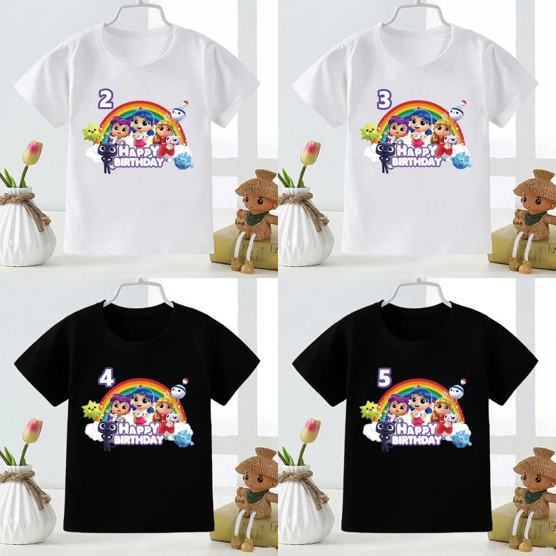 True and the Rainbow Kingdom Print Cartoon Girls Clothes 1 2 3 4 5 6 7 8 9 Years Happy Birthday Kids T shirt Baby Boys T-Shirts