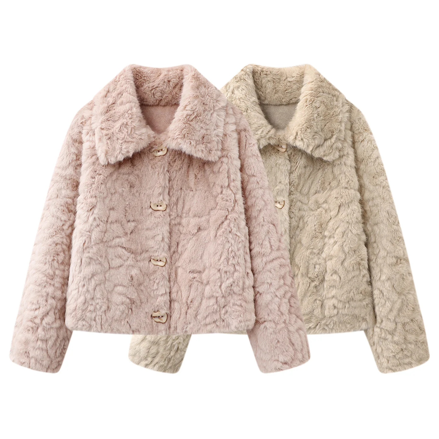 冬用ソリッドスカート風フェイクラムファー ジャケット シングルブレスト ルーズプラッシュコート ラペルレザー＆ファー ファーリージャケット 暖かいふわふわオーバーコート