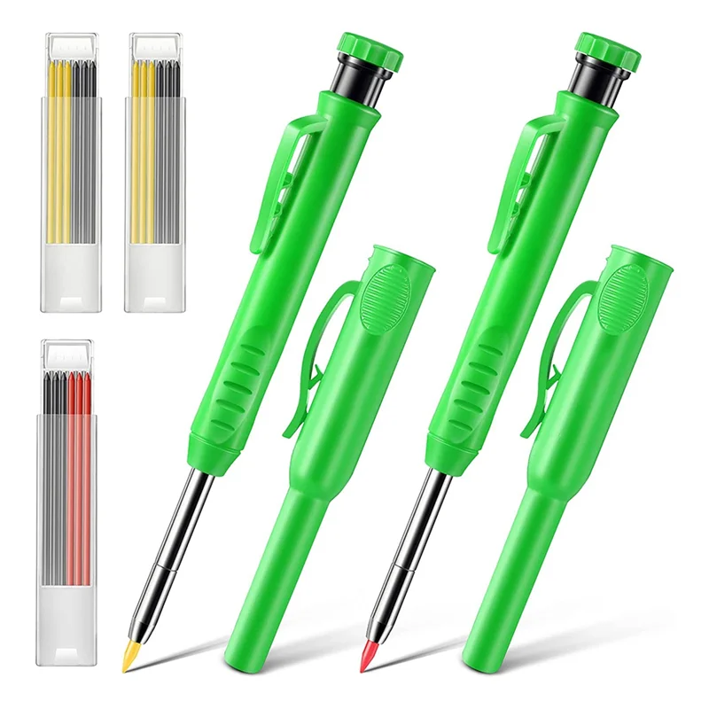 

2 Pack Solid Carpenter Pencils , Scribe Tool with Built-in Sharpener for Construction Woodworking Architect (Green)