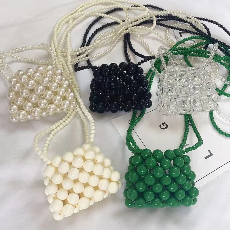 2022 Girls Beaded Shoulder Bags Green Small Bag Pearl Bag Children Handbag Women Mini Messenger Bag
