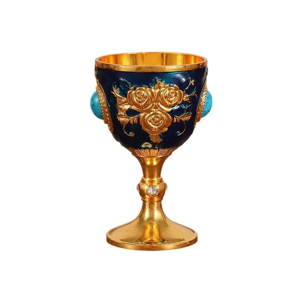 Flower Embossed Rose Chalice Goblet Rhinestone European Style Synthetic Turquoise Wine Cup Medieval Decorative