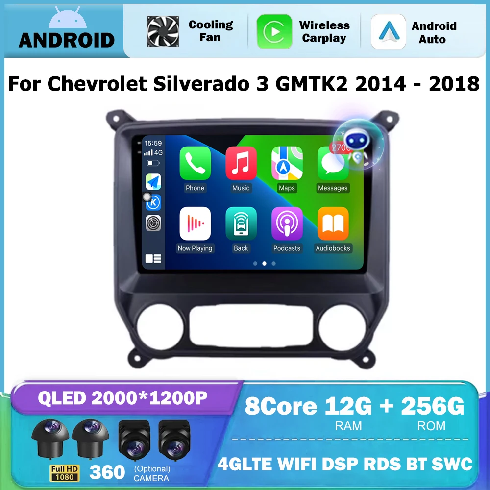 Wireless Carplay For Chevrolet Silverado 3 GMTK2 2014 - 2018 Android Auto Car Radio Multimedia GPS Stereo Head Unit 4G WIFI 9''