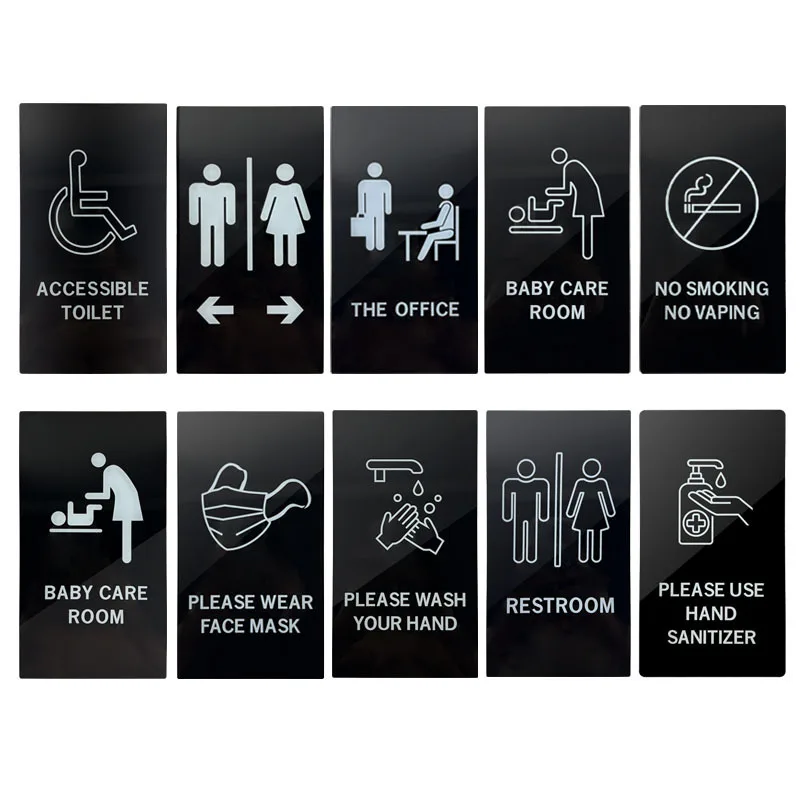 Acrylic signboards for restrooms and bathrooms: Save water, wear masks, pay attention to hygiene, no throwing items inside