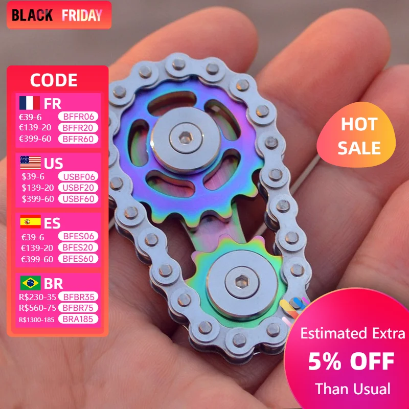 Metal Sprockets Flywheel Fingertip Gyro Sprockets Chains EDC Anti-Stress Adult Toys Gear Chain Gyro  Sproket Roadbike Spinner