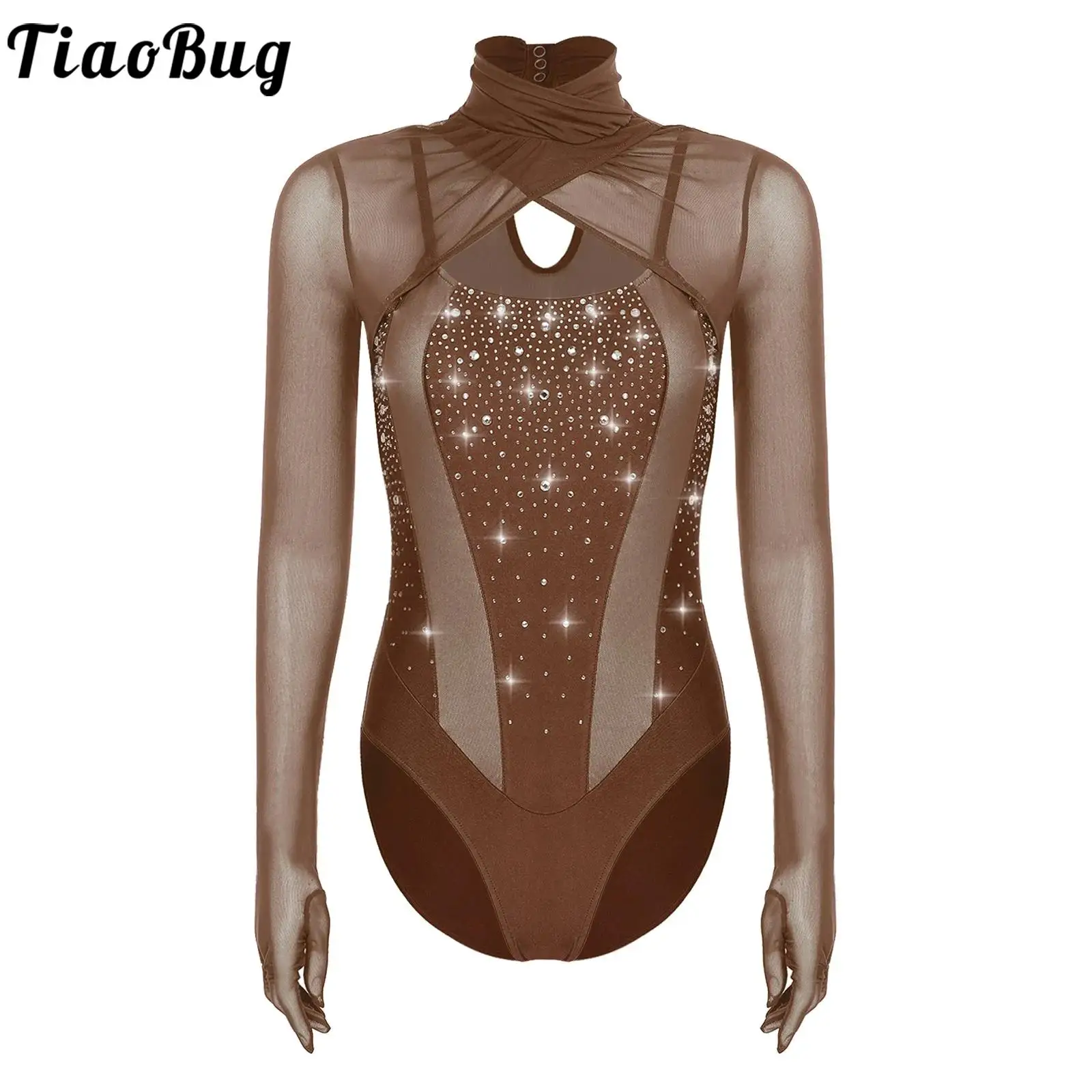 Trikots für Tanz, Damen, Eiskunstlauf, Rhythmisches Gymnastikkostüm für Leistungswettbewerb, lange Ärmel, Strass-Body