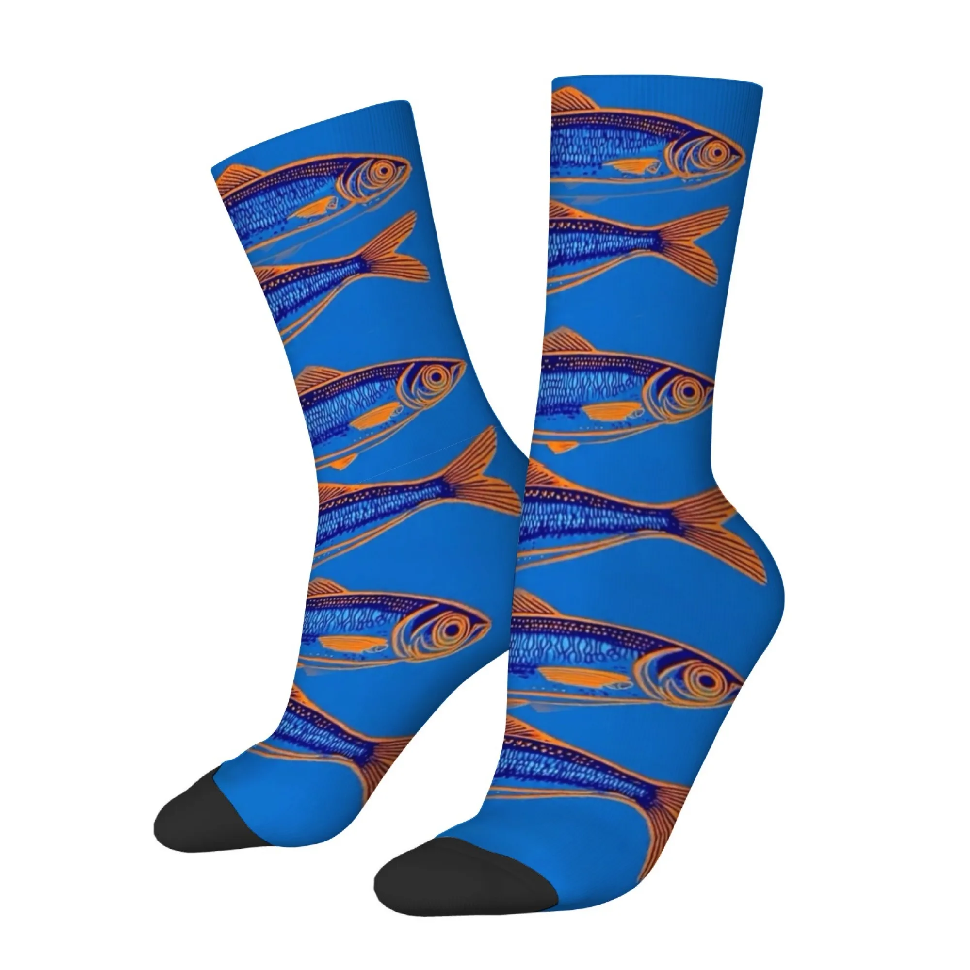 Blue Fish Print Men's Socks Comfortable Skin-friendly Soft Socks Quirky Hip-hop Style Fun and Cheerful Streetwear Socks Gifts