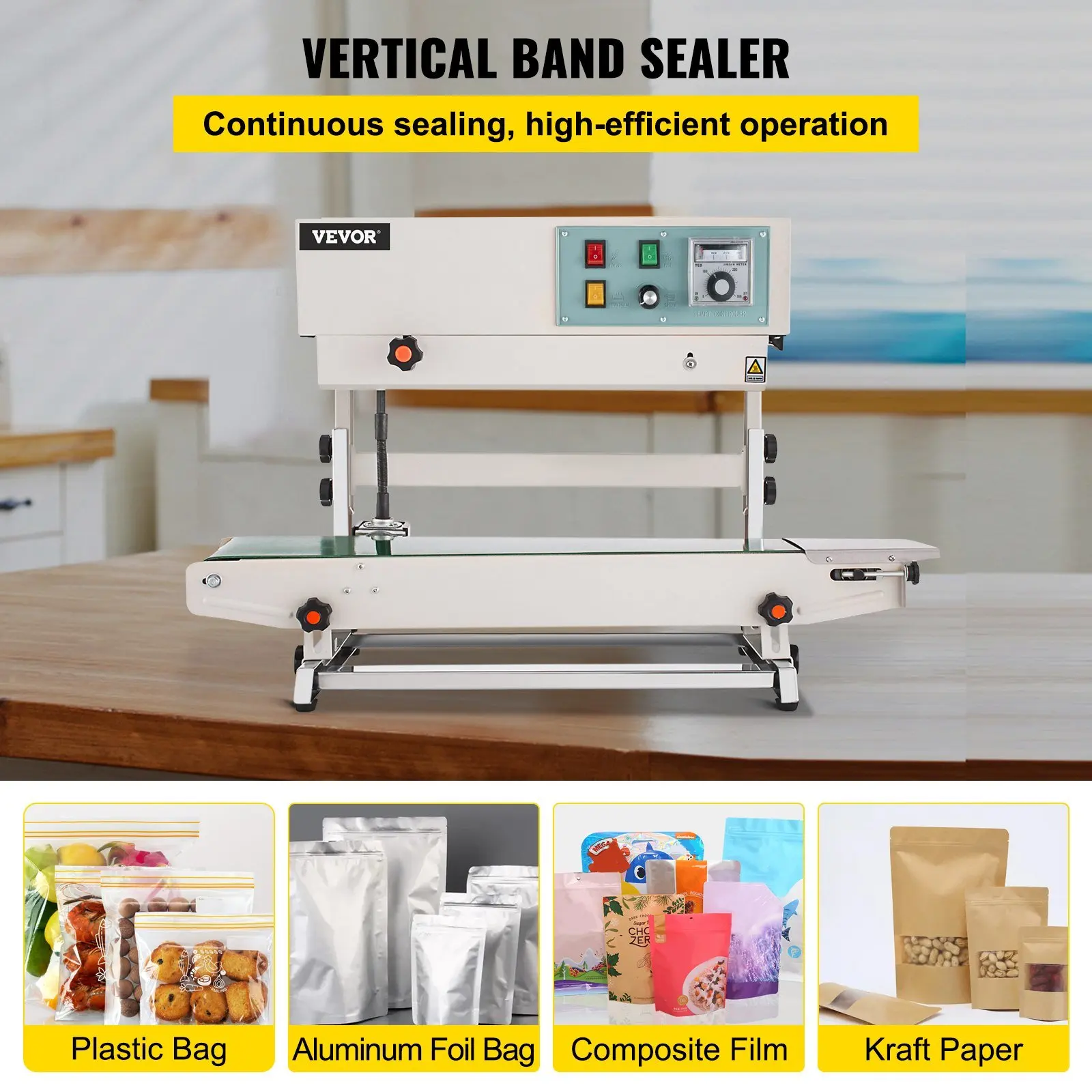 Continuous Band Sealer FR-900, Vertical Automatic Continuous Sealing Machine with Digital Temperature Control, Vertical Ba