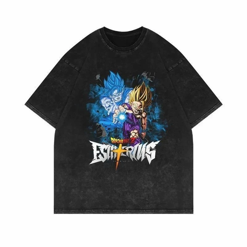 

Dragon Ball Hip Hop Oversized Washed Anime T-shirts Men Black Vintage Tees Men's Fashion Loose T Shirt Man Women Casual Tshirt