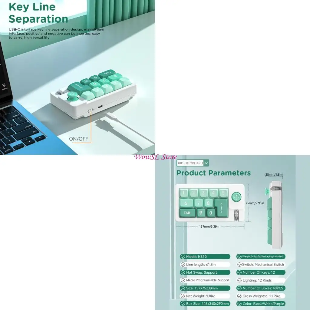 

K810 Keypad Programmable Macro Definition 12 Keys Mechanical Keyboard Corded Hot-Swappable Customizable Keypads HX5E
