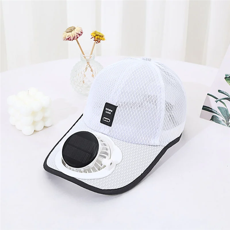 

A84E-Breathable Mesh Sun Protection Cap Solar Charging Breathable Mesh Hat For All People Sun Protection Black