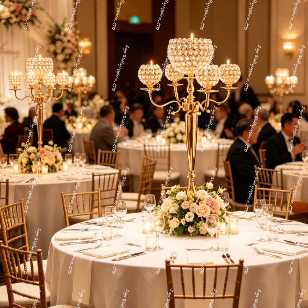 60-120cm 4-10pcs Candle Holders Gold Tea Light Candelabra Candlesticks Wedding Table Centerpiece Candelabra Glass Pillar Stand