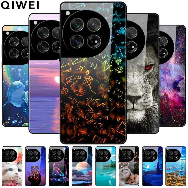 For One Plus 12 Case Cool Printing Tempered Glass Hard PC Back Cover for OnePlus 12R 1+ 12R Phone Cases Shells for Oneplus12 5G