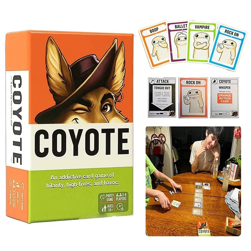 لعبة بطاقة Coyote Party، تعرف على لعبة الورق المعبأة بالحركة مليئة بخمسة عالية والخراب، ألعاب بطاقات الحركة المضحكة، لعبة ذئب البراري