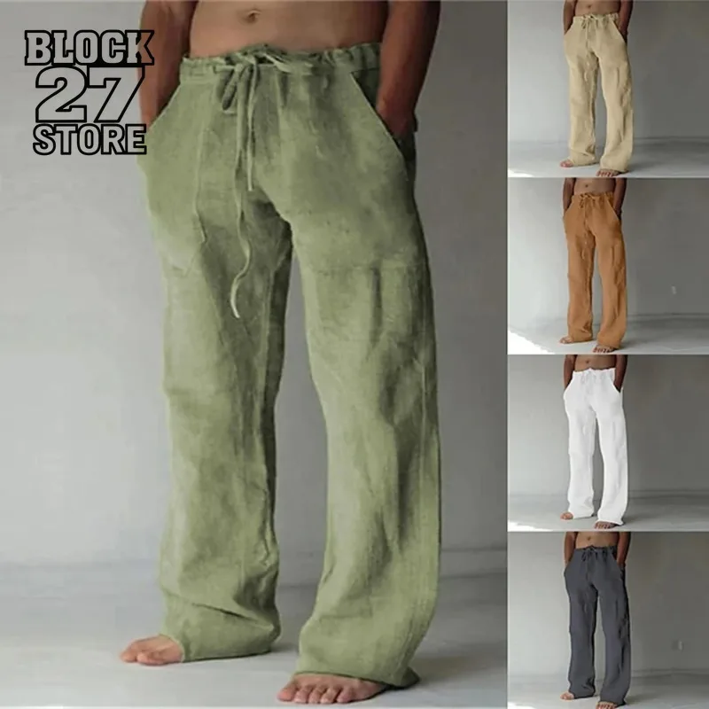 

Mens Pants Solid Color Summer Baggy Trousers Beach Casual Drawstring Pocket Straight Leg Streetwear Harajuku Fashion Wear New