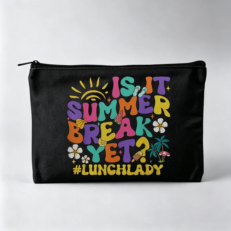 Women's Summer Vacation Themed Cosmetic Bag with Typography Print, Colorful Graphic Makeup Pouch for Casual Use