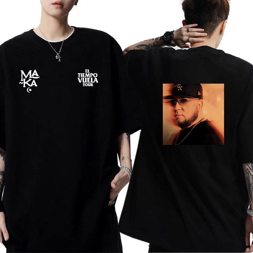 

Hot Summer Rapper Maka El Tiempo Vuela 2025 Tour Graphic Double Sided Printed Tee shirt 100% Cotton short sleeve Unisex t-shirts