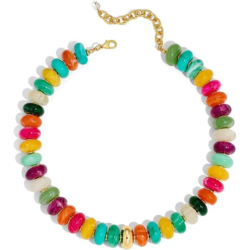 Klobige Bunte Perlen-Choker-Halskette für Damen Sommer Strand Runde Harzperlen Choker Statement-Schmuck Geschenke für Urlaub Ferien
