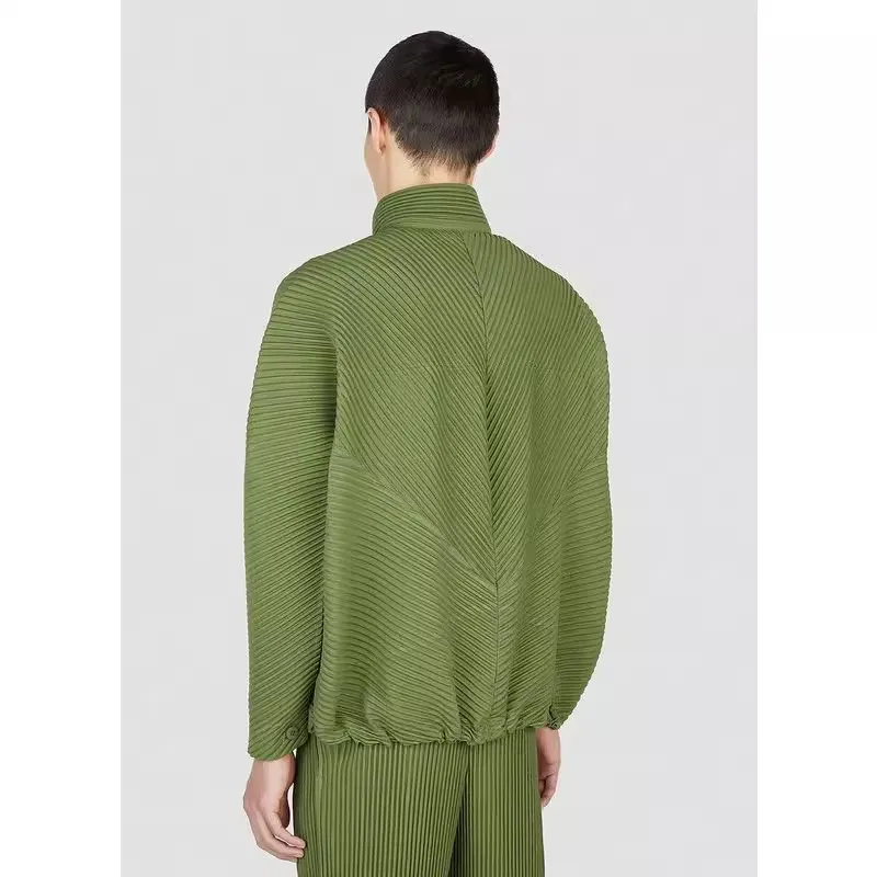 ISSEY Wrinkle Patterned Autumn-Winter Buttoned Stand-Up Collar Patchwork Design Jacket Coat Top