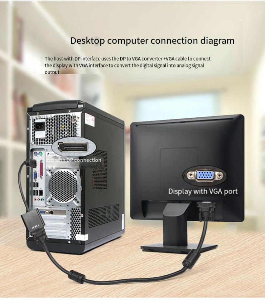 DisplayPort Display Port DP to VGA Adapter Kabel do projektora DTV TV HDVD Laptop DP męski na VGA żeński Konwerter Kabel