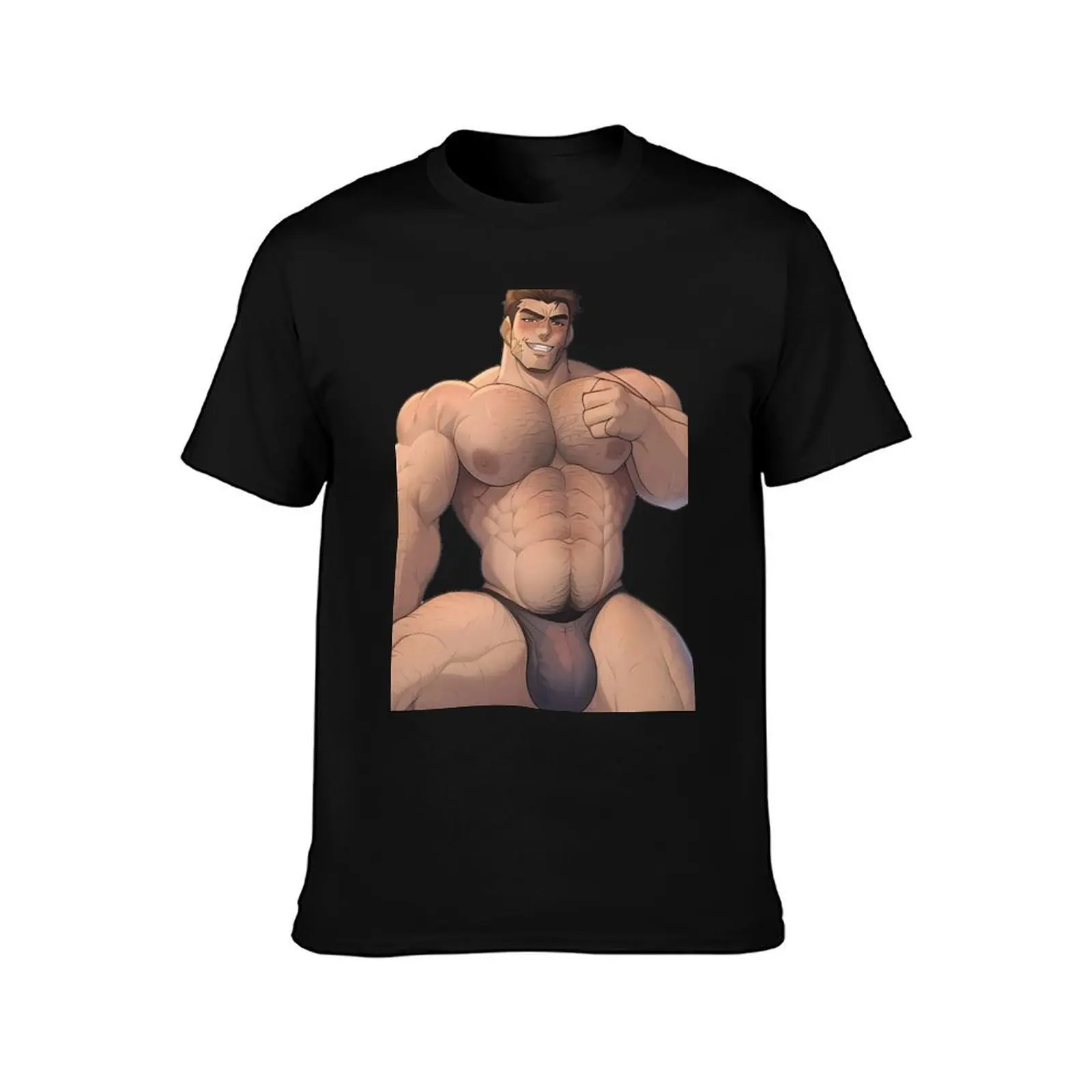 تي شيرت سميك من Beefy Muscular Bara Bulge (تم إنشاق الذكاء الاصطناعي) تي شيرت بمقاس كبير ملابس رياضية كبيرة الحجم تي شيرت بقصة ضيقة للرجال