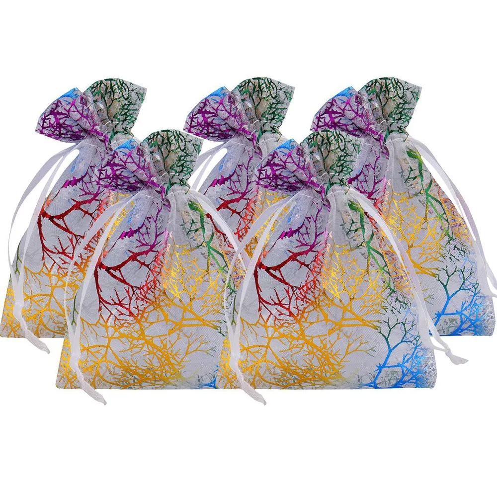 

100pcs/lot White Coral Drawstring Organza Bag 7*9 9*12 13*18 17*23 20*30cm Wedding Jewelry Party Christmas Gift Packaging Bags