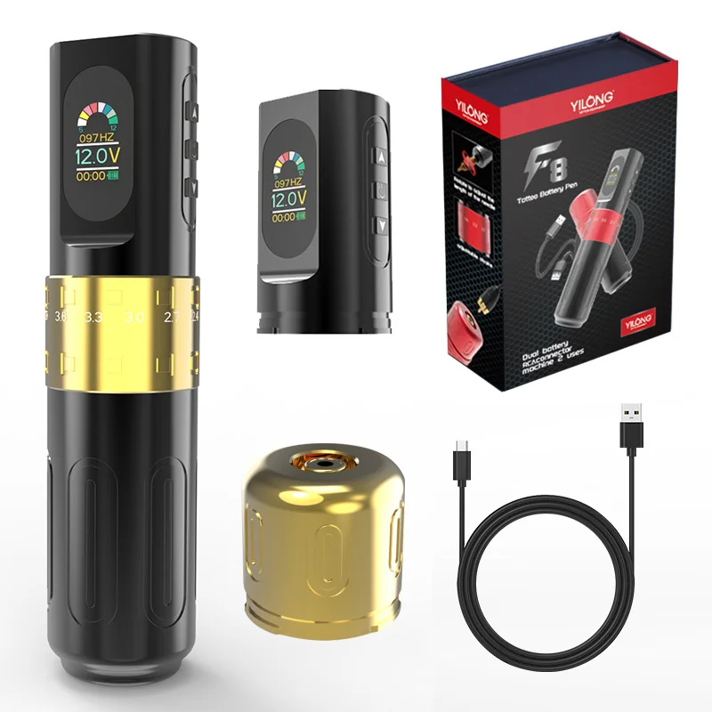 YILONG Wireless Tattoo Machine Kit Adjustable Stroke 2.4-4.2mm OLED Display With Battery Tattoo Pen for Tattoo Artists