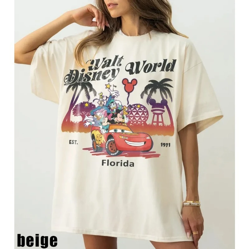 

Women's Disney Castle Est 1971 Friend Mickey Minnie Cars Lightning McQueen T Shirts Men Cotton Tee Streetwear Casual Oversized