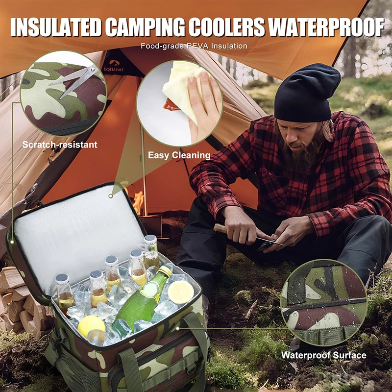 18L Multi-Pocket Tactical Insulated Lunch bag For Men Portable Large Capacity Leakproof Tote Cold Cooler Bag For Picnic Camping