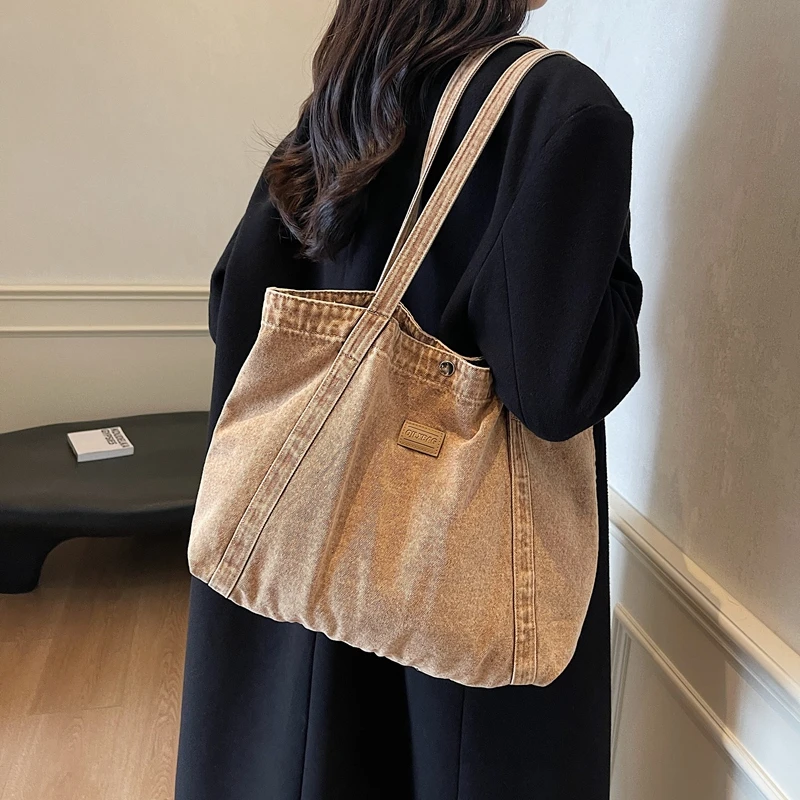 

Large Denim Women's Bag New Jeans Tote Bags Canvas Shoulder Bag Cowboy Handbags School Messenger Bag Y2K Eco Bag Korean Pockets