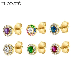 925 Sterling Silver Ear Needle Earrings Simple Round Bling CZ Zircon Stud Earrings Fashion Jewelry Korean Earrings for Women