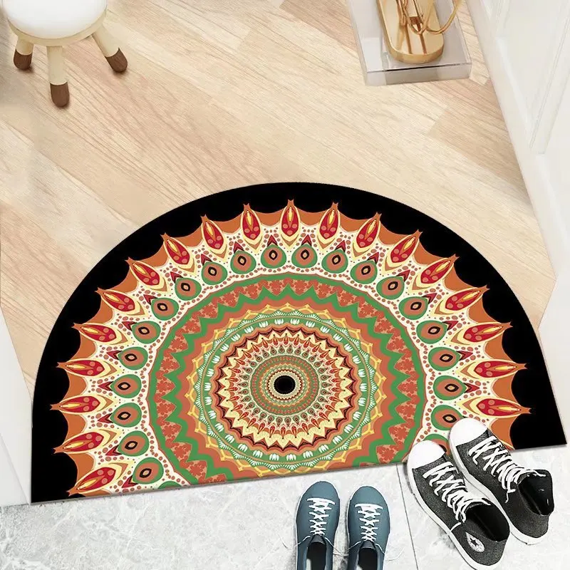 Crystal Velvet Patterned Mat Semi-circular Bedroom Kitchen Bathroom Entrance Mat Hallway Entrance Foot Sized Floor Mat Rug