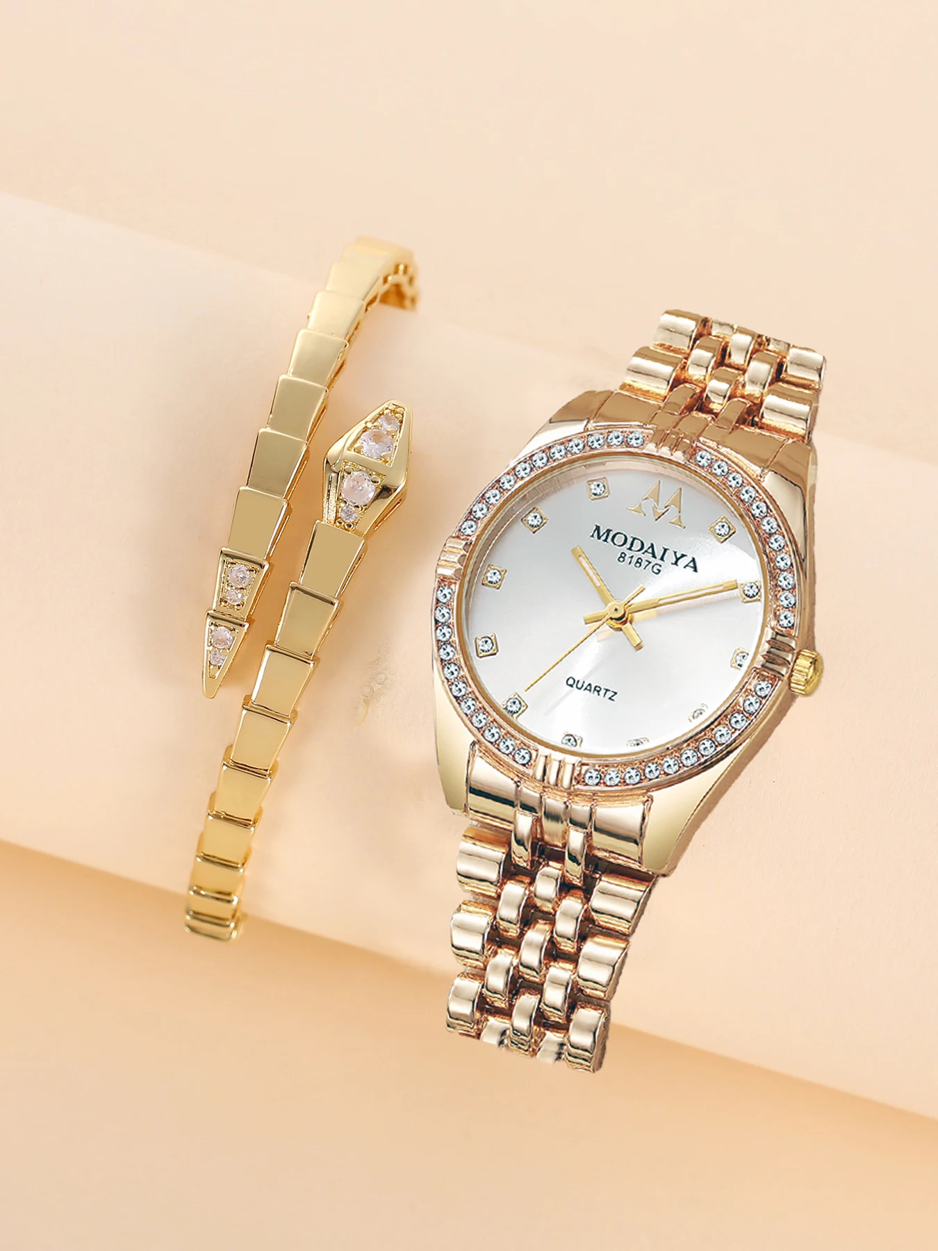 

Изысканный и универсальный комплект женских часов из 2 предметов, модные кварцевые часы, повседневные часы со стальной полосой, комплект женских часов